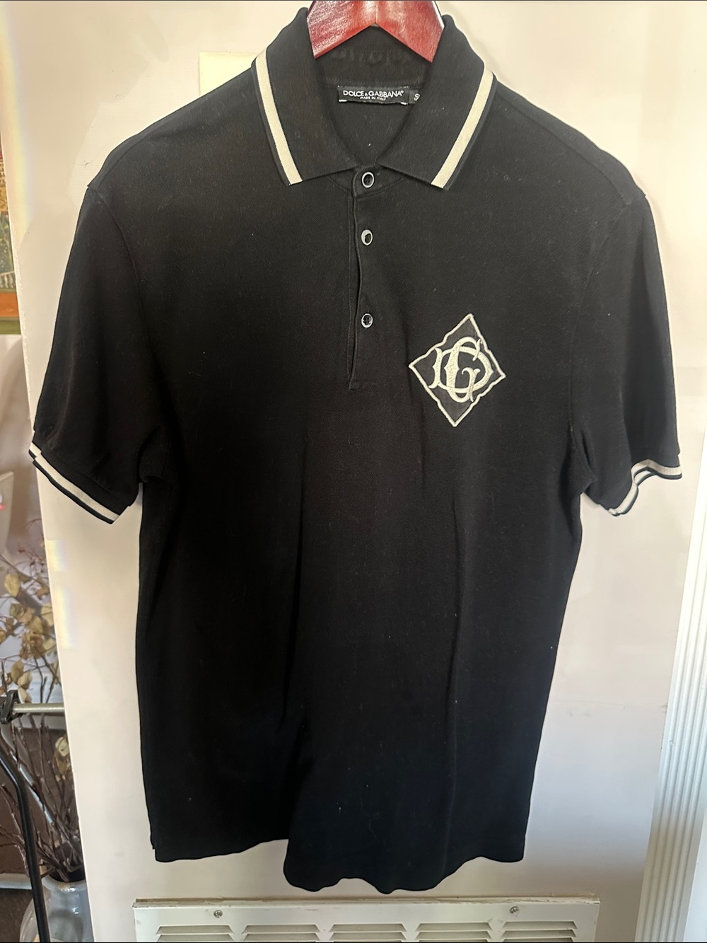 Dolce & Gabbana Black Polo with Cream Trim and Chest Monogram